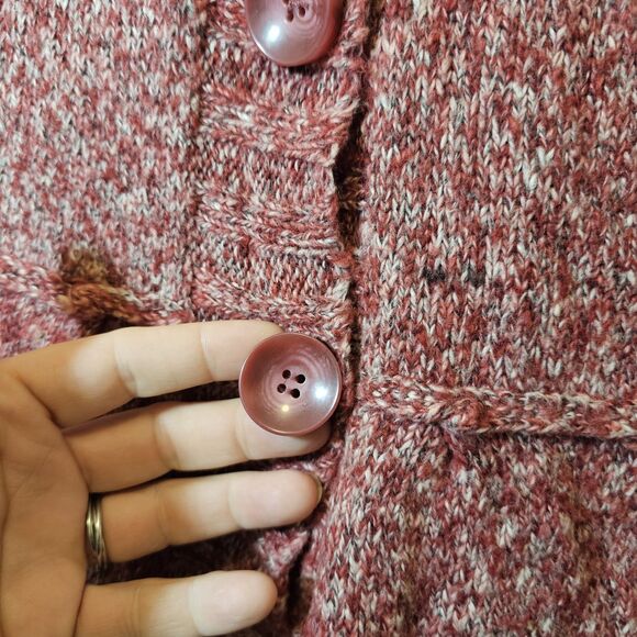 Long Fever Women's Medium Sweater Coat Cardigan Knit Red Burgundy Bell Sleeve - Picture 4 of 9